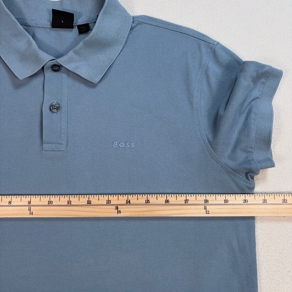 Boss Logo Polo Shirt Men's L Light Blue Office Preppy Hugo - Picture 11 of 14